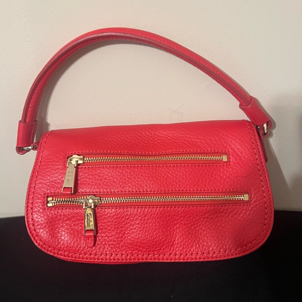 Orange/Red Leather Shoulder Bag with Gold Zippers